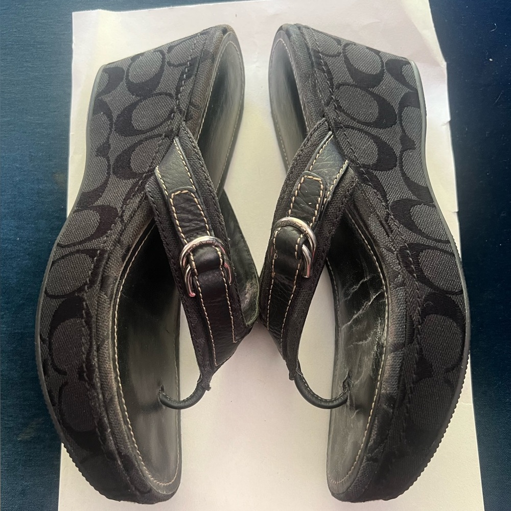 Coach Monogram Flip Flop Wedge Sandals